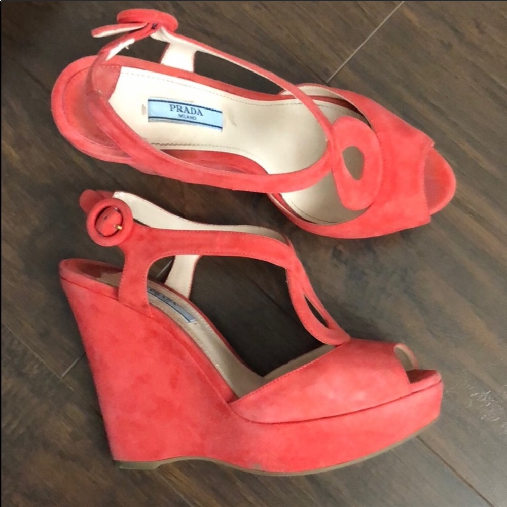 Prada Suede Wedges -Pink